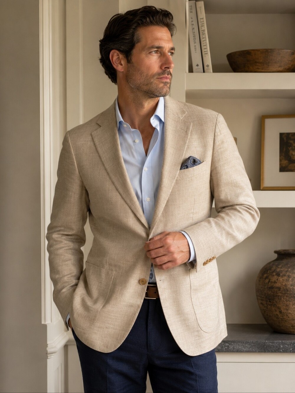 Fielding & Nicholson Bespoke Bamboo Blazer 42R Oatmeal Sport Coat Made in London